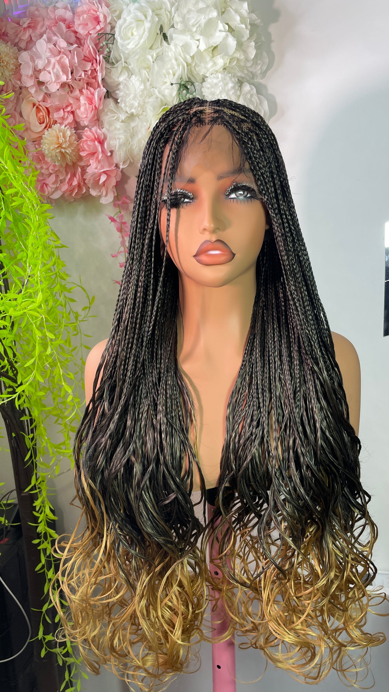 Read to wear Glueless French curls braided wig