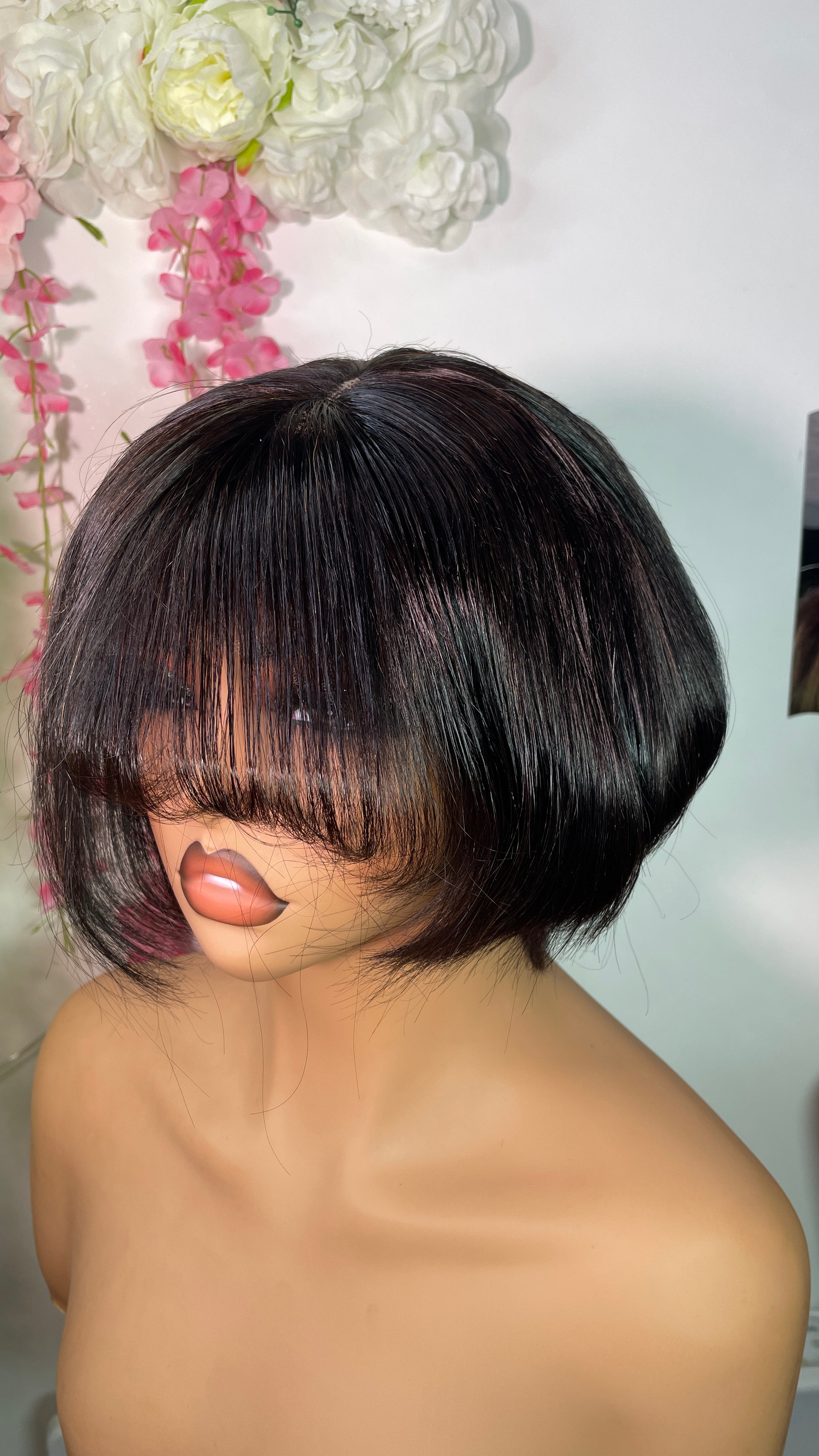 Wig Milly naturalistic 100 percent human hair short  fringe bob