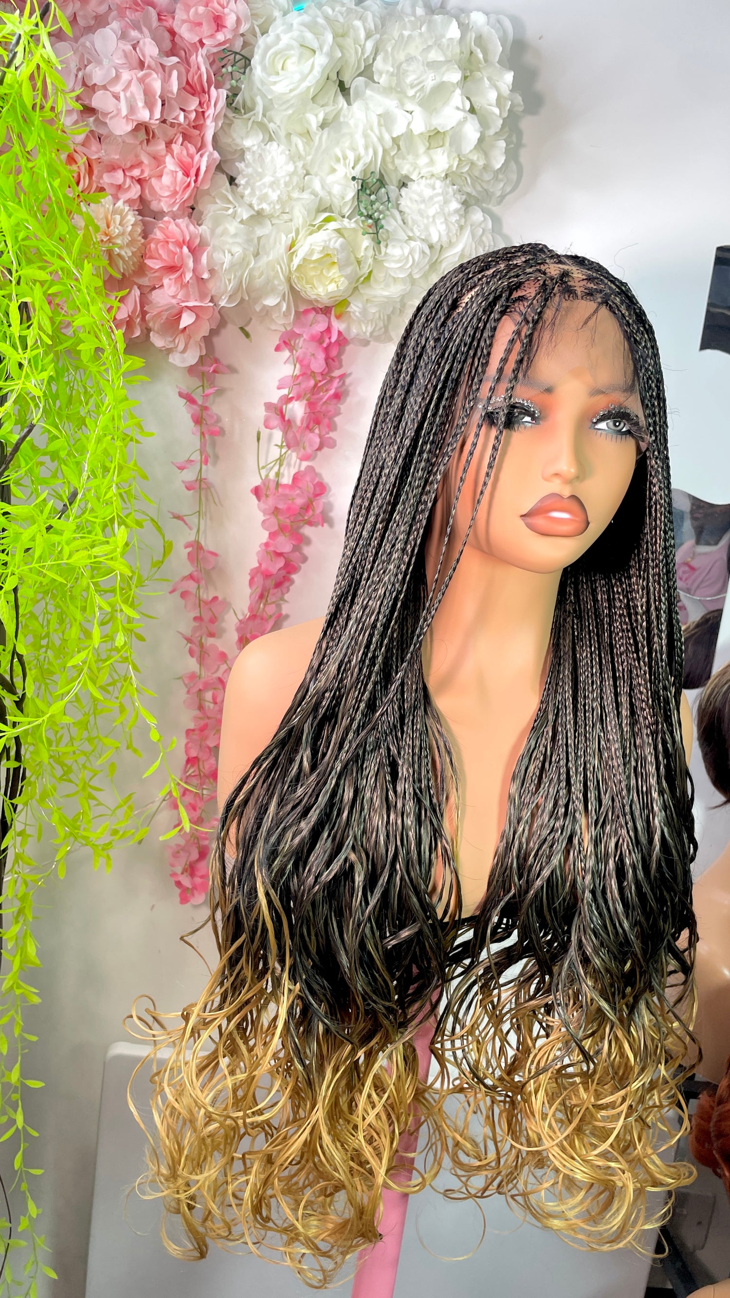 Read to wear Glueless French curls braided wig