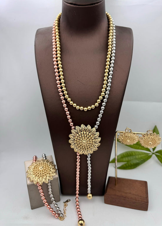 Non Tarnish Zirconia 3 tone necklace earrings and bangles