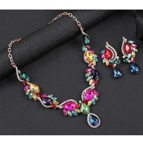 Non tarnish Multi color zirconia necklace and earrings