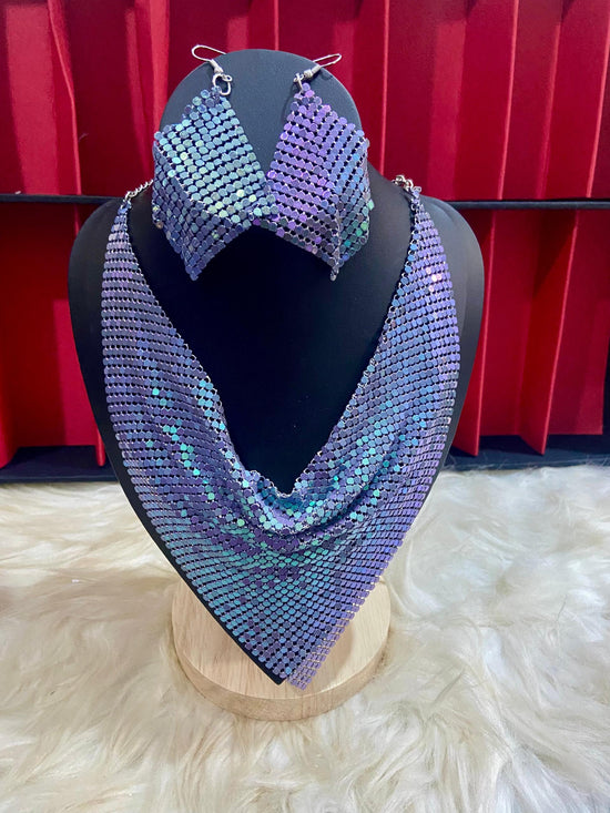 V-neck sparkling neck piece with earrings